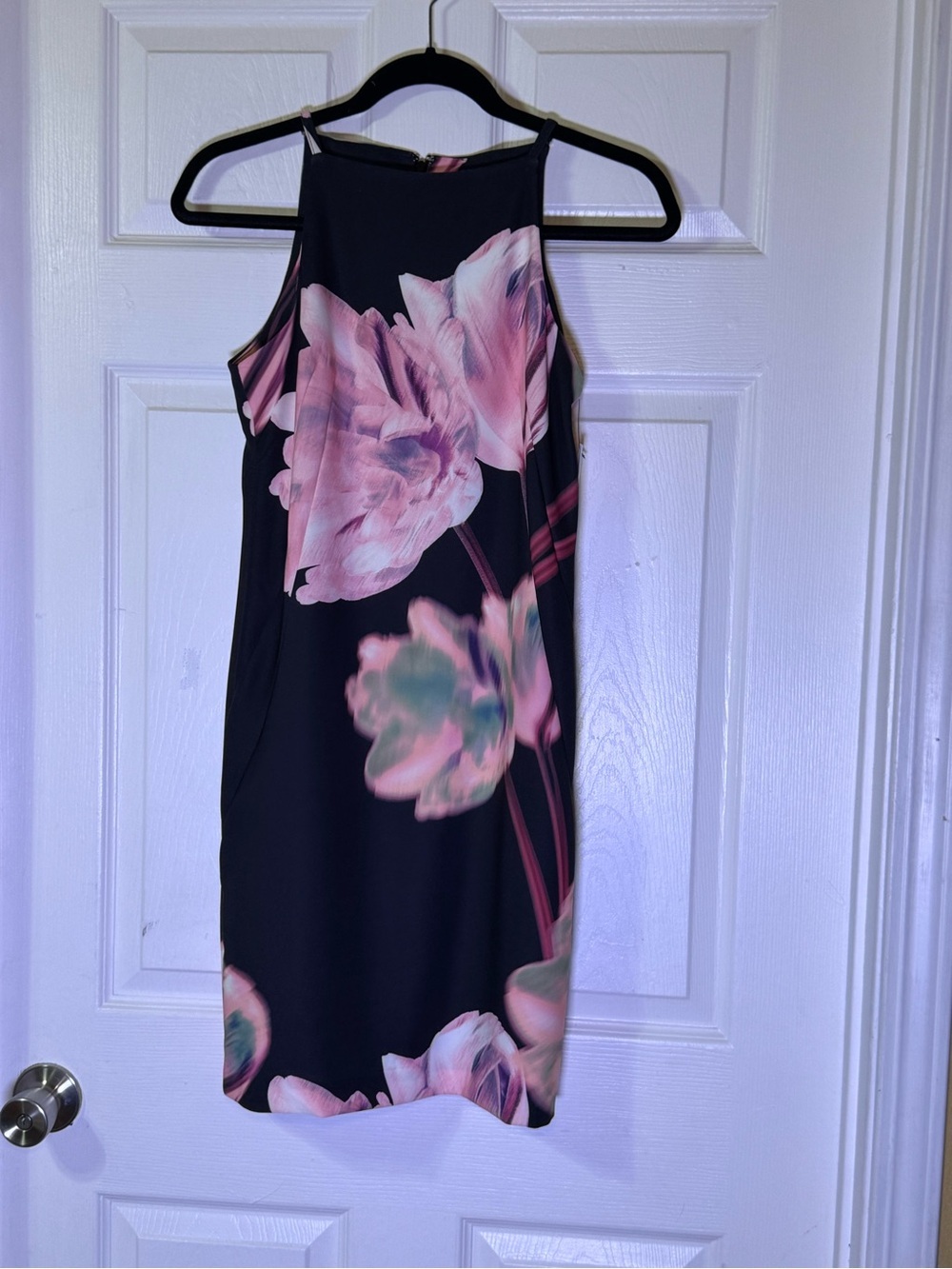 DKNY Black Mini Dress with Pink Floral Print - Picture 4 of 10